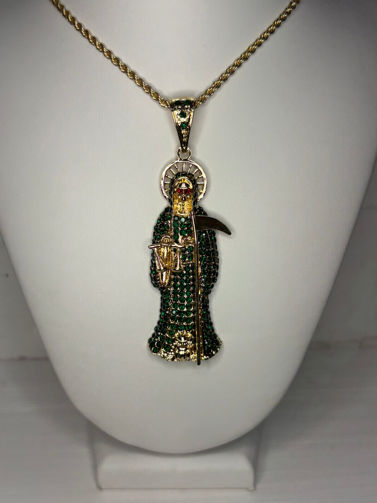 Santa Muerte Green Necklace