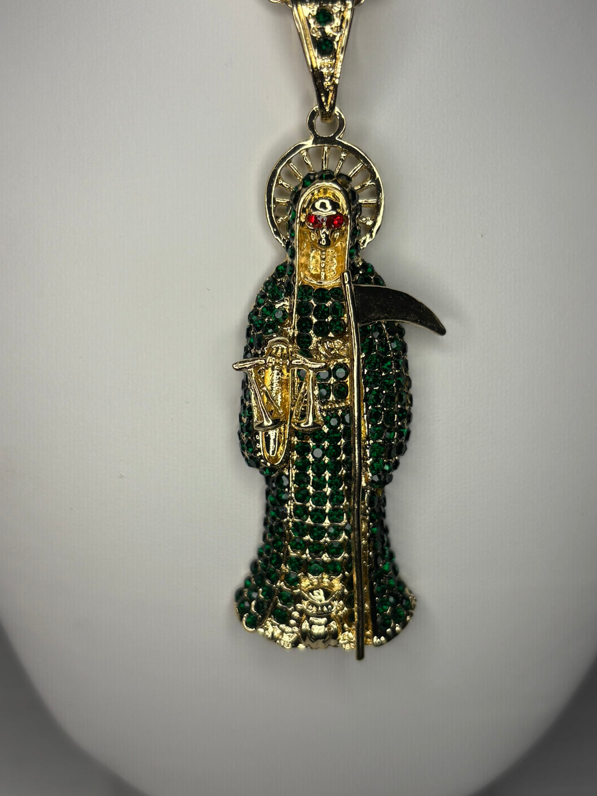 Santa Muerte Green Necklace