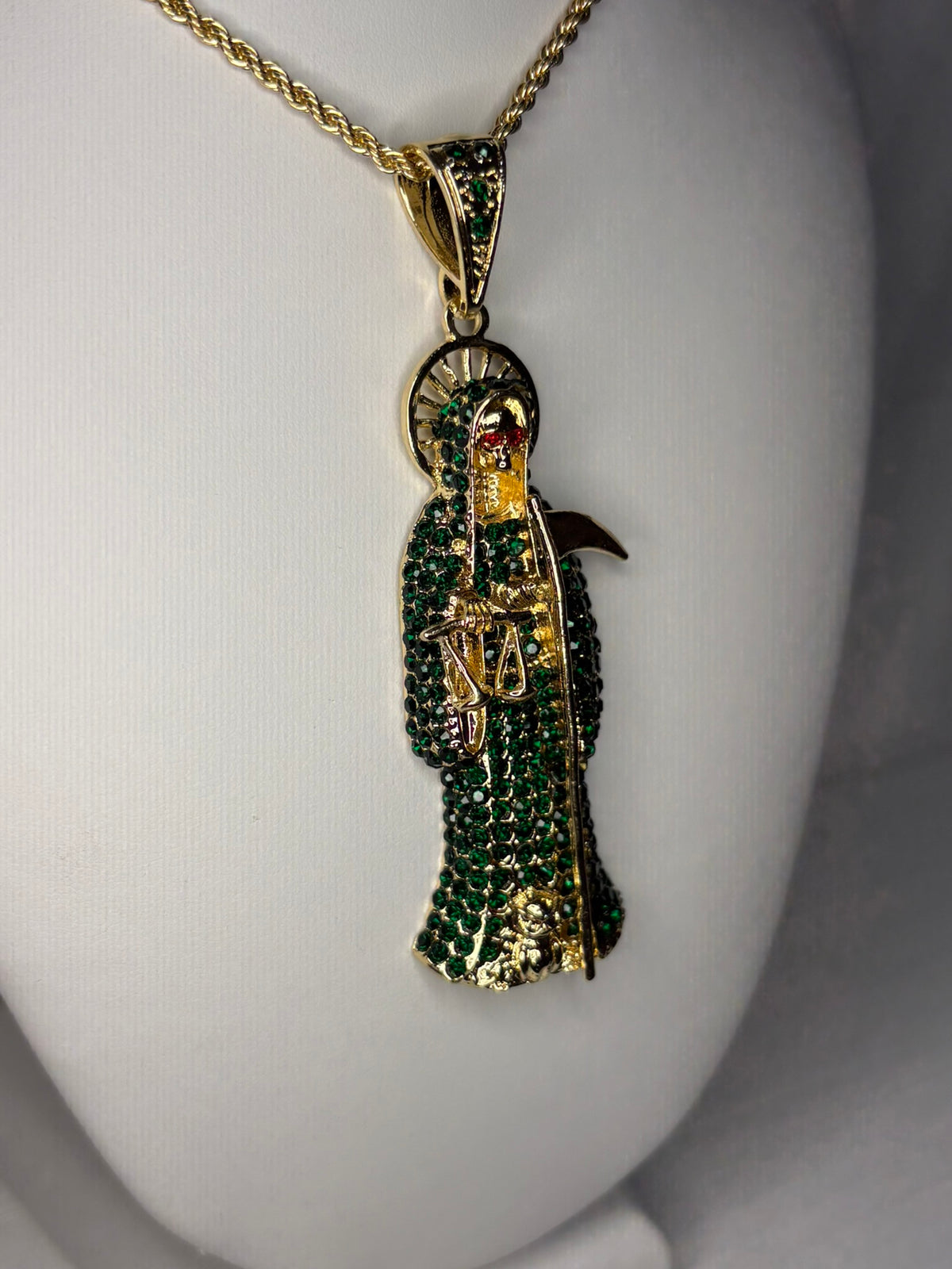 Santa Muerte Green Necklace