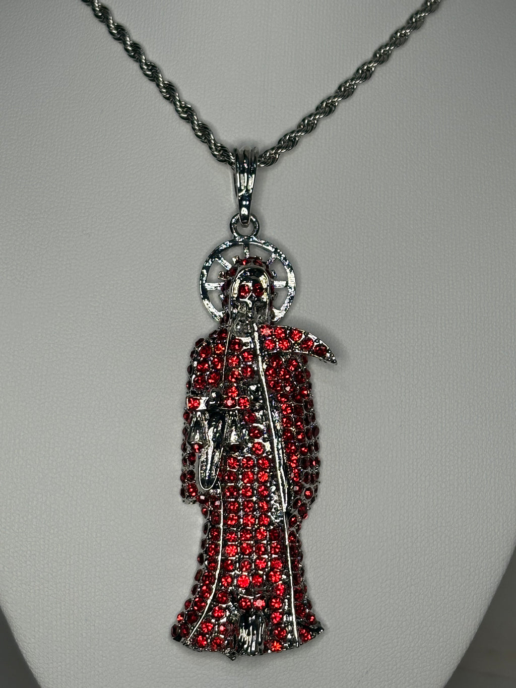 Santa Muerte Red & Silver Necklace