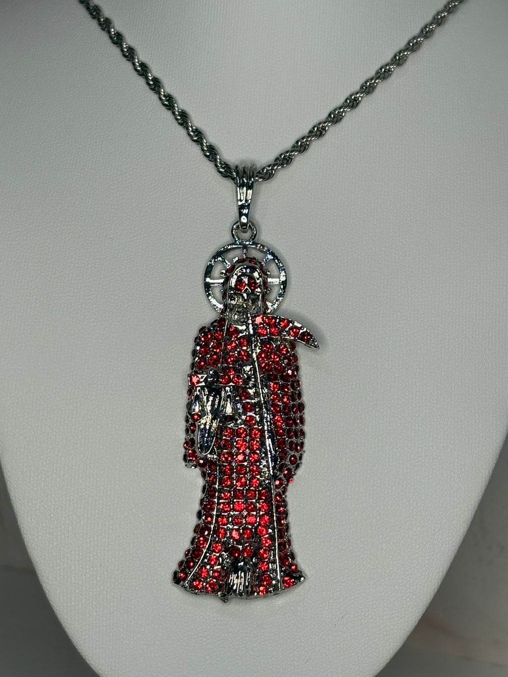 Santa Muerte Red & Silver Necklace