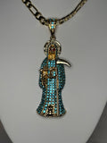 Santa Muerte Baby Blue Necklace
