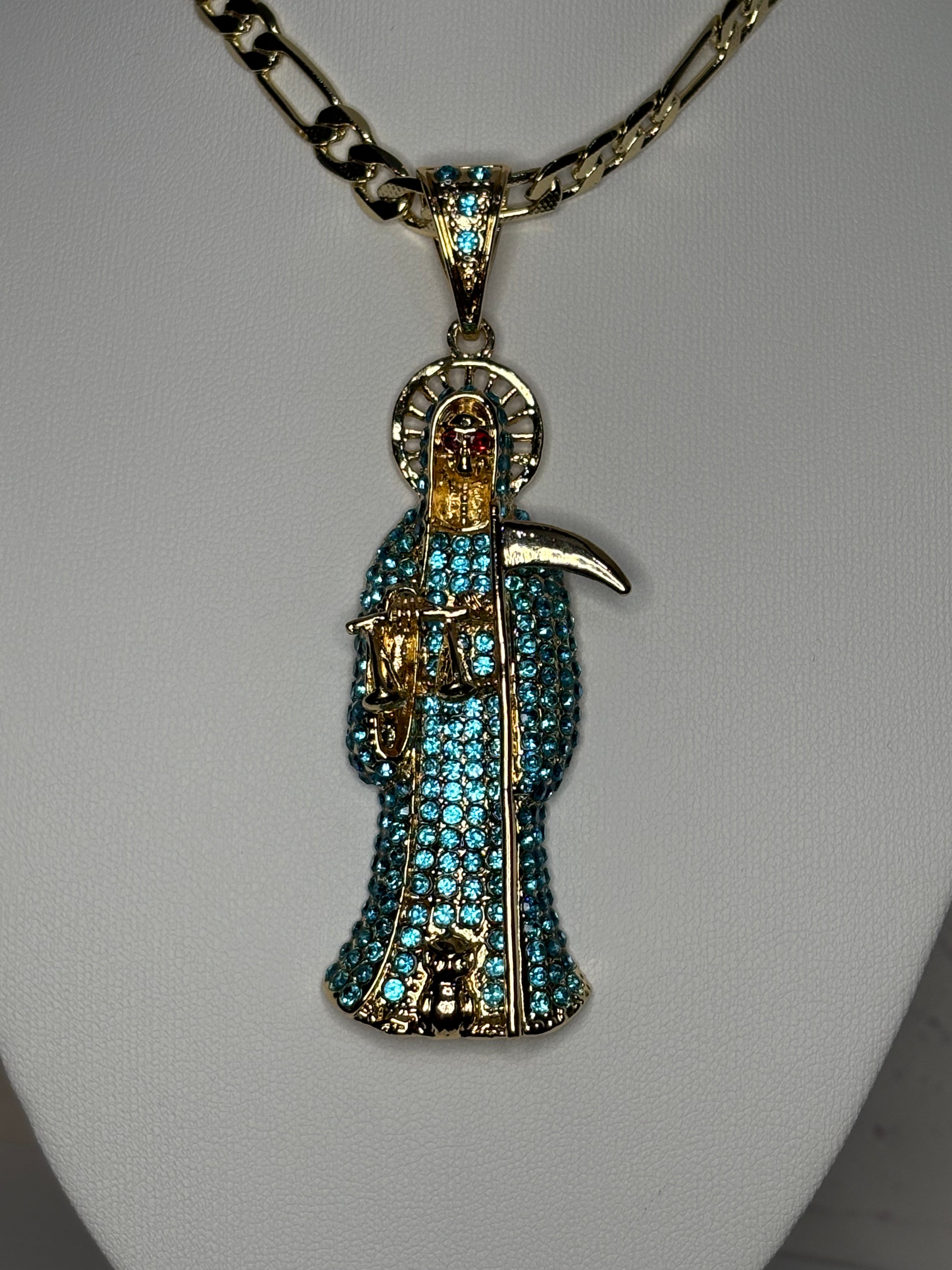 Santa Muerte Baby Blue Necklace