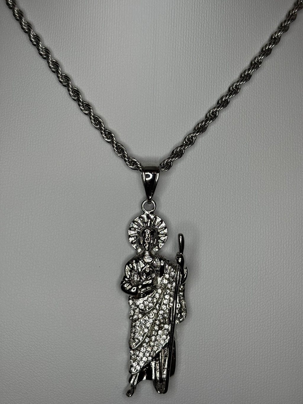 Iced out silver San Judas