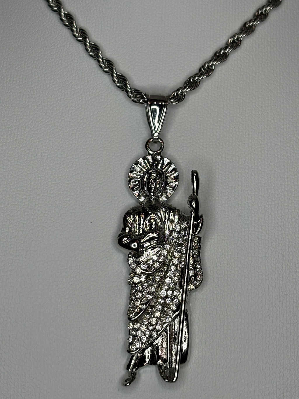 Iced out silver San Judas
