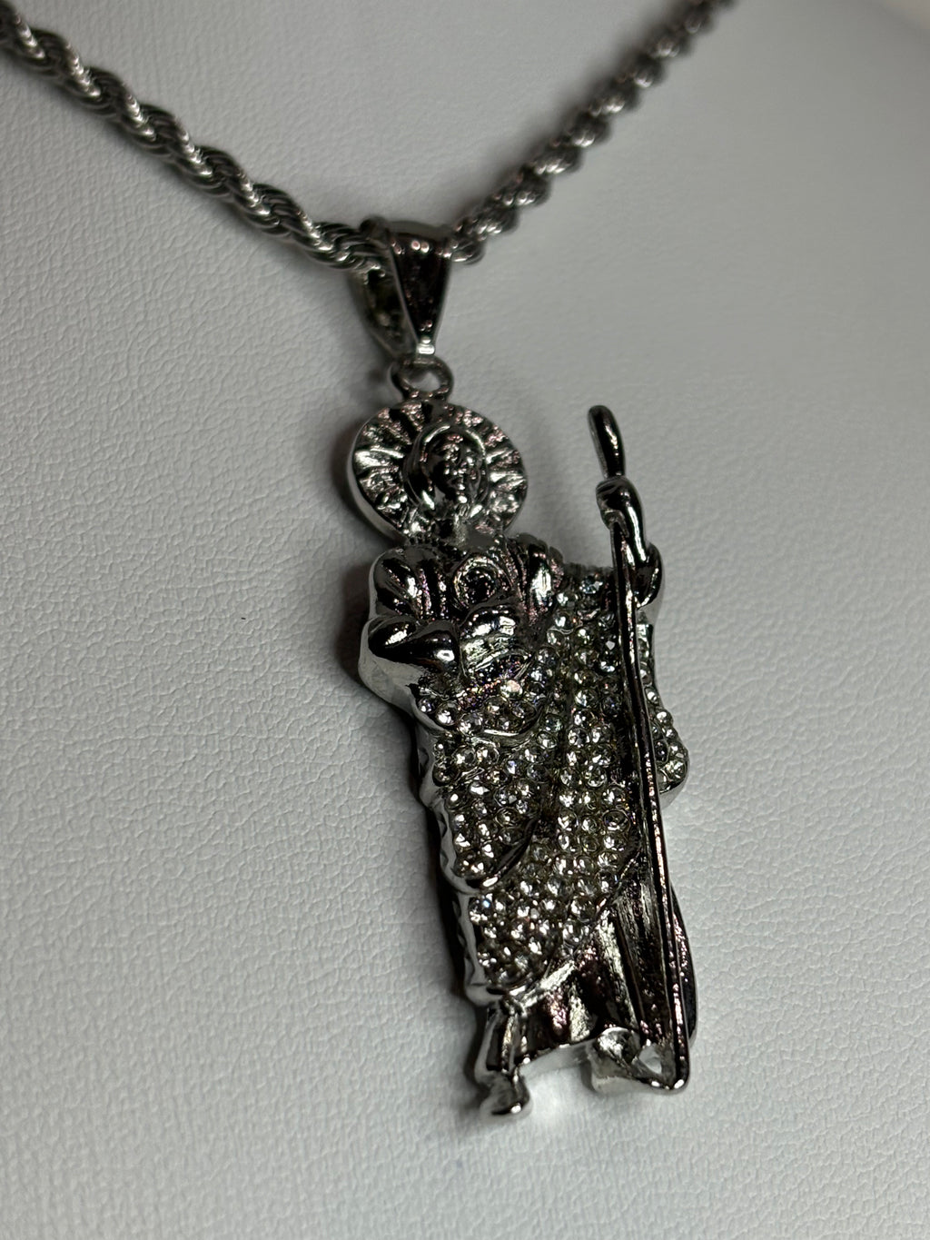 Iced out silver San Judas