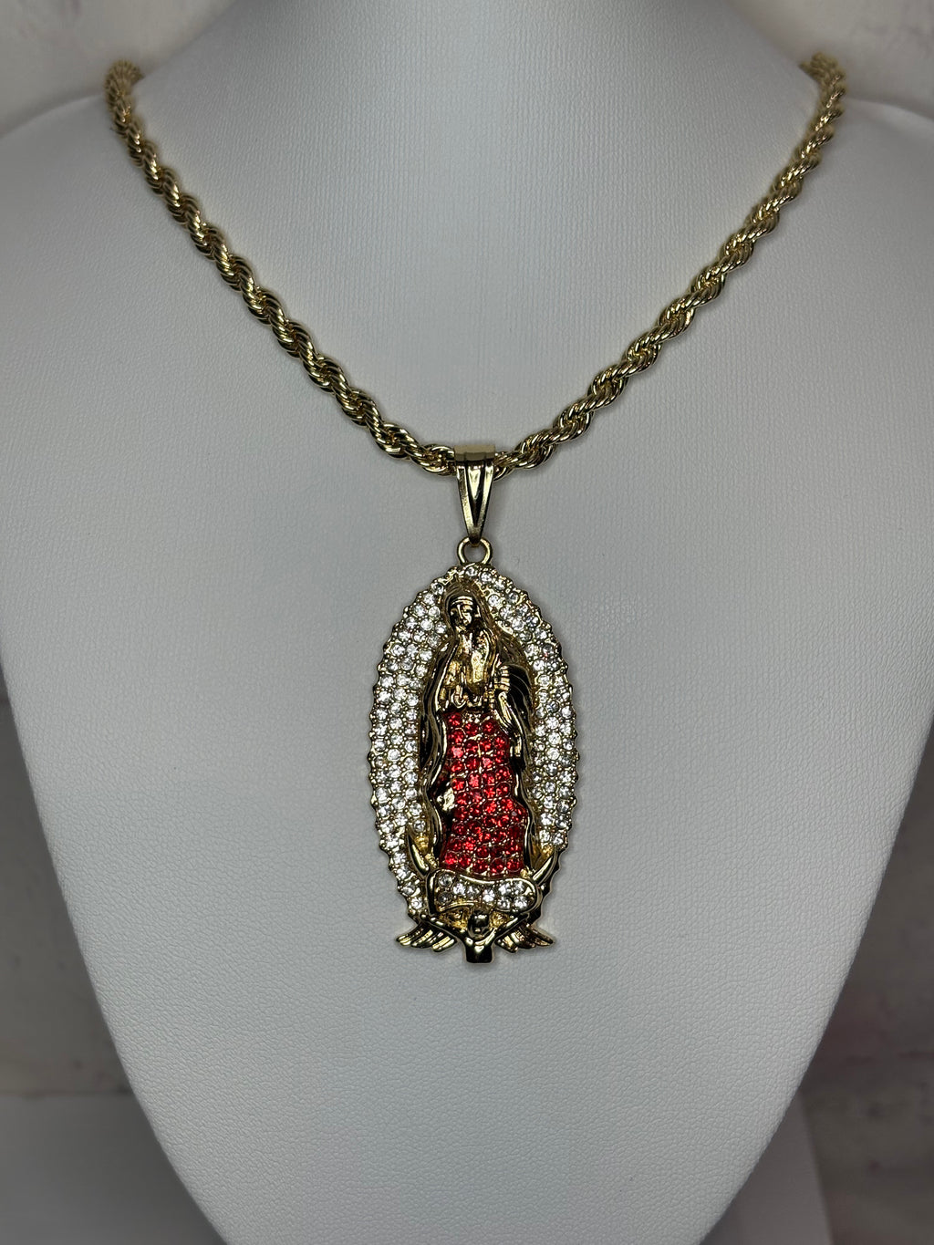 Big Red Virgin of Guadalupe necklace