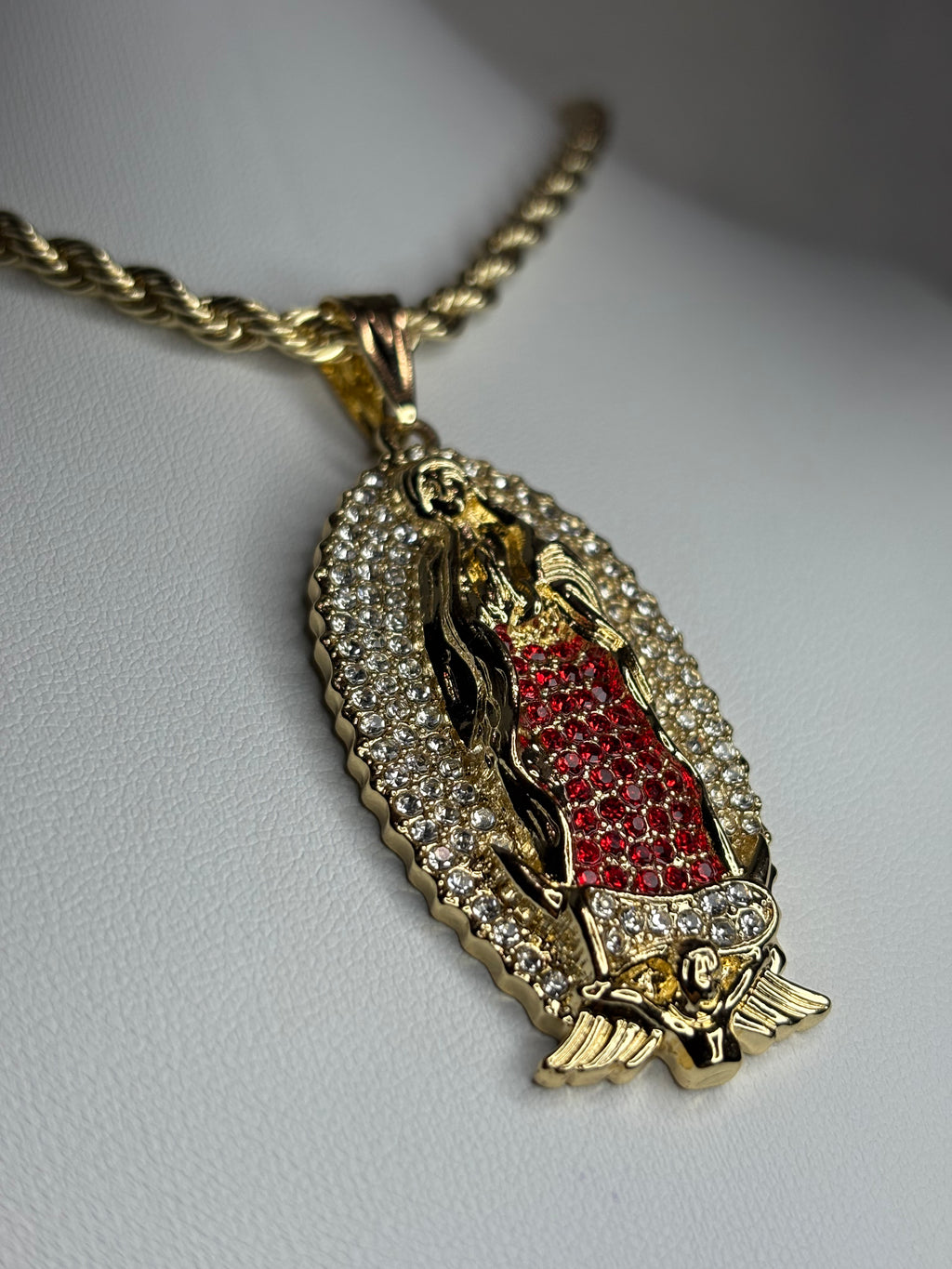 Big Red Virgin of Guadalupe necklace
