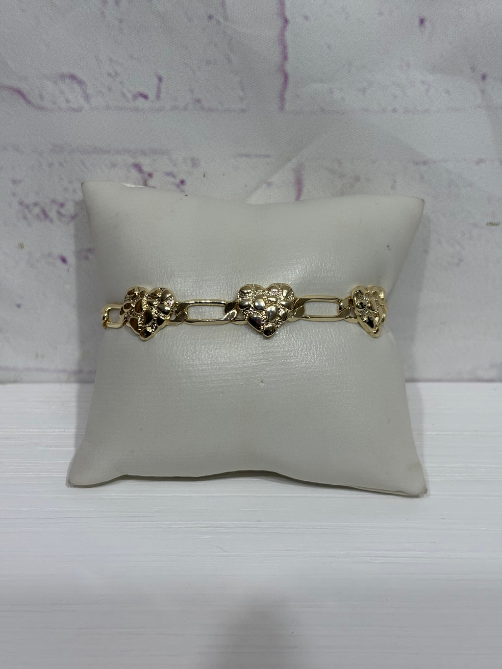 Heart Nugget Figaro Style Bracelet