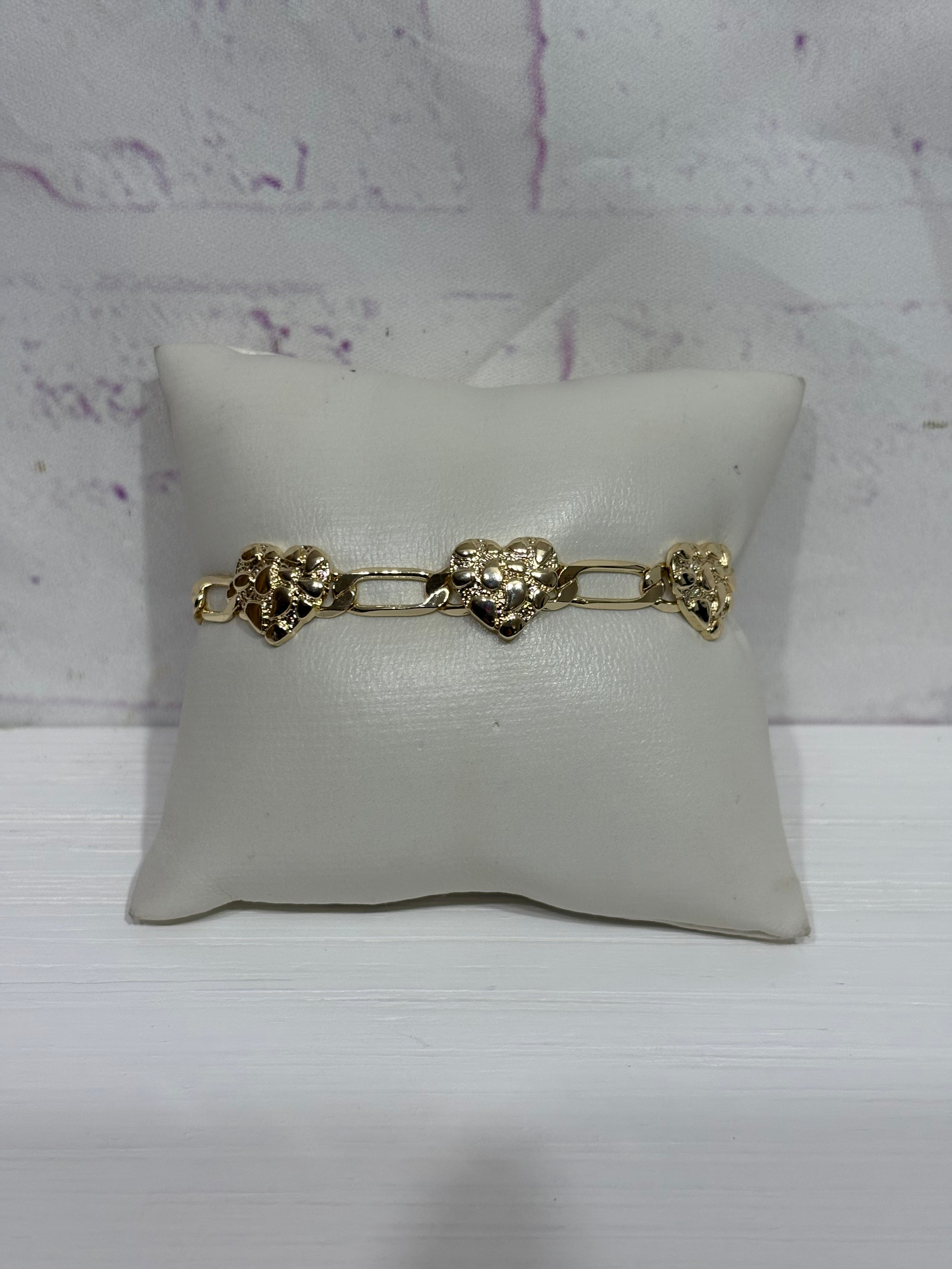 Heart Nugget Figaro Style Bracelet