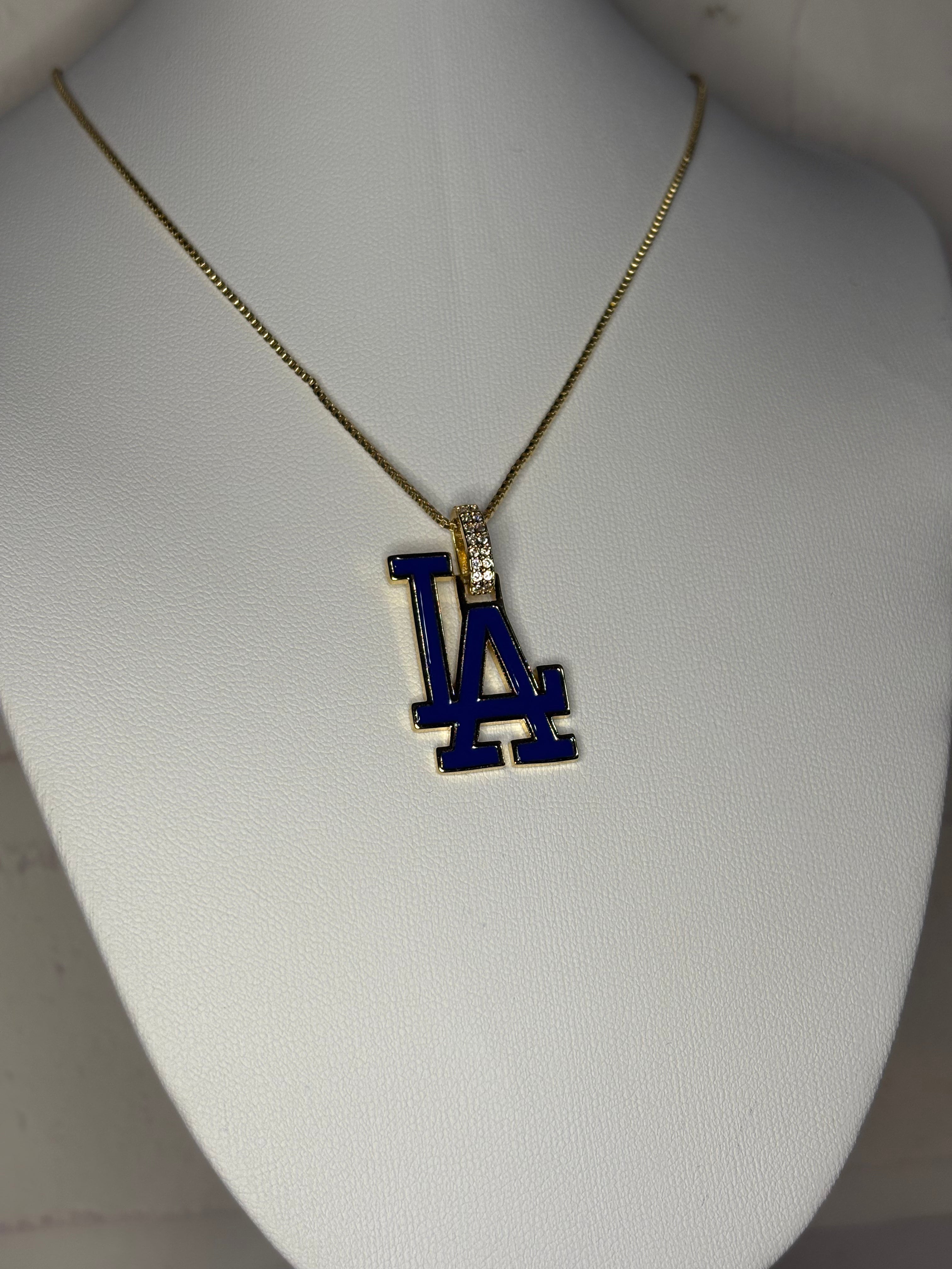 Blue LA initial necklace