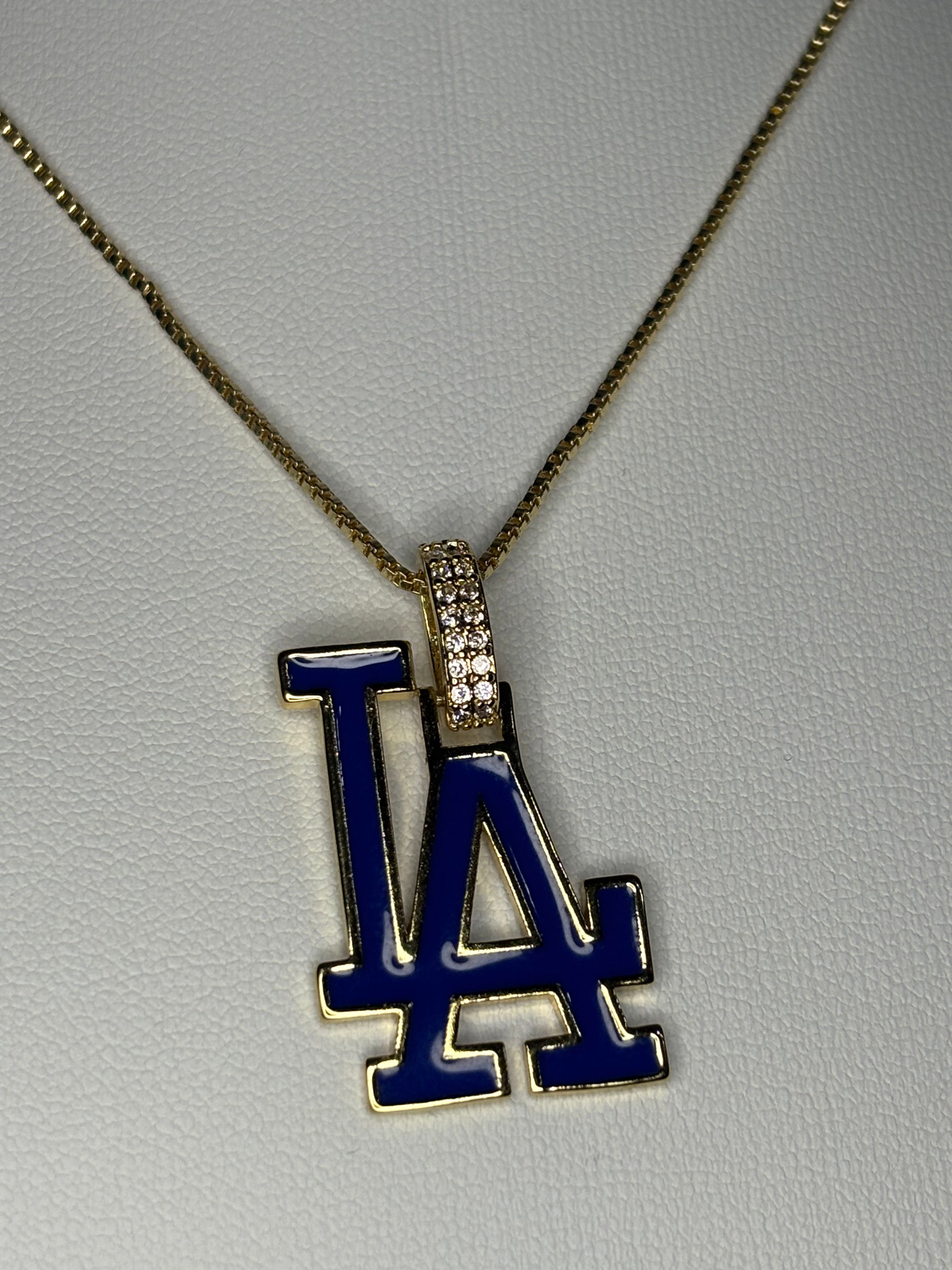 Blue LA initial necklace