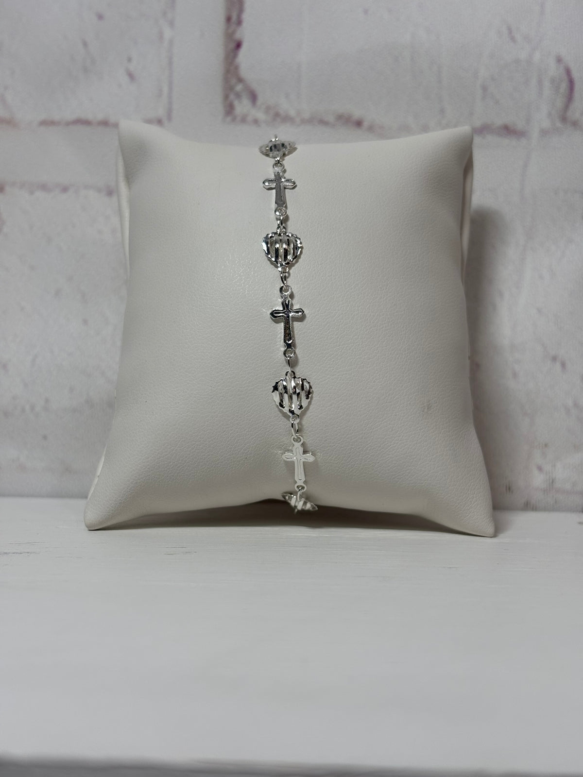 Silver Heart Cross Bracelet
