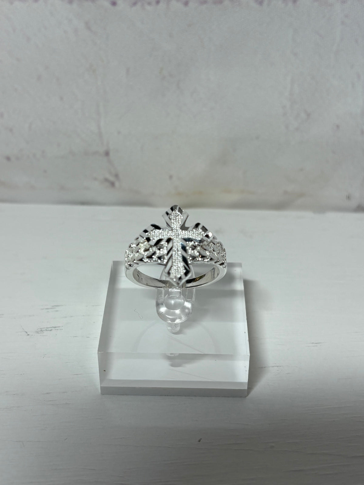 Silver Nugget Cross Ring