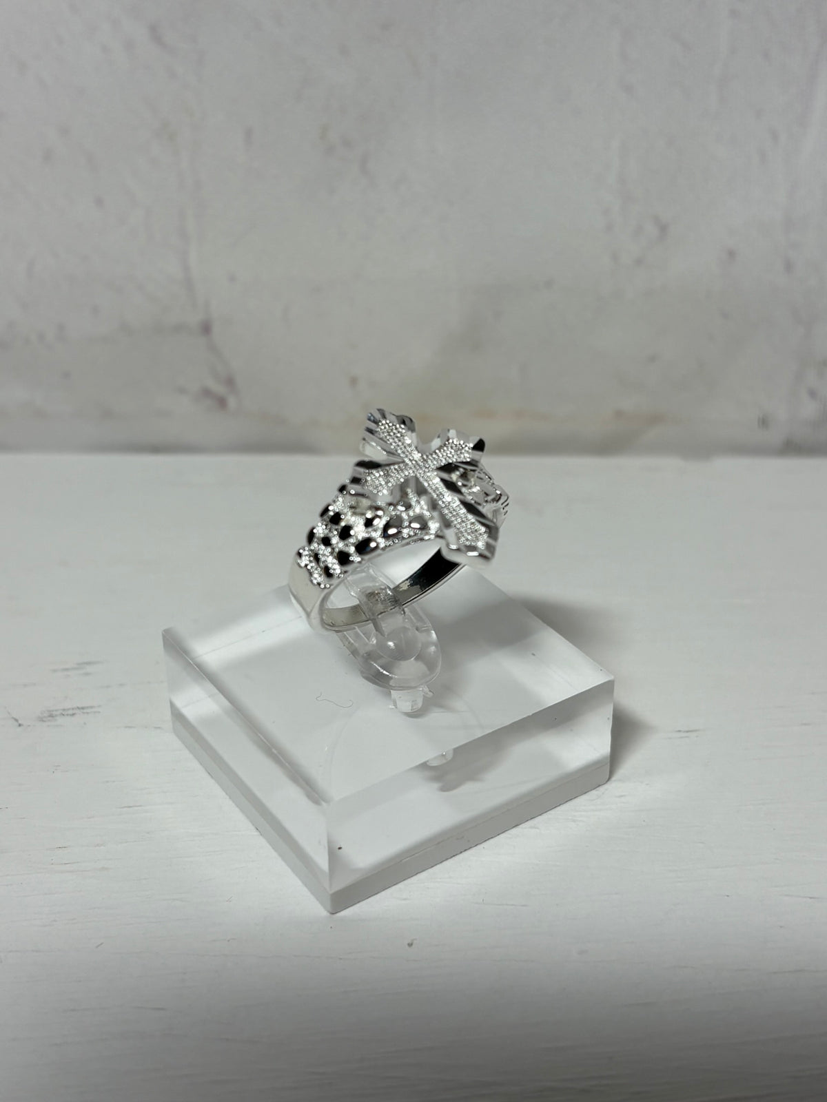 Silver Nugget Cross Ring