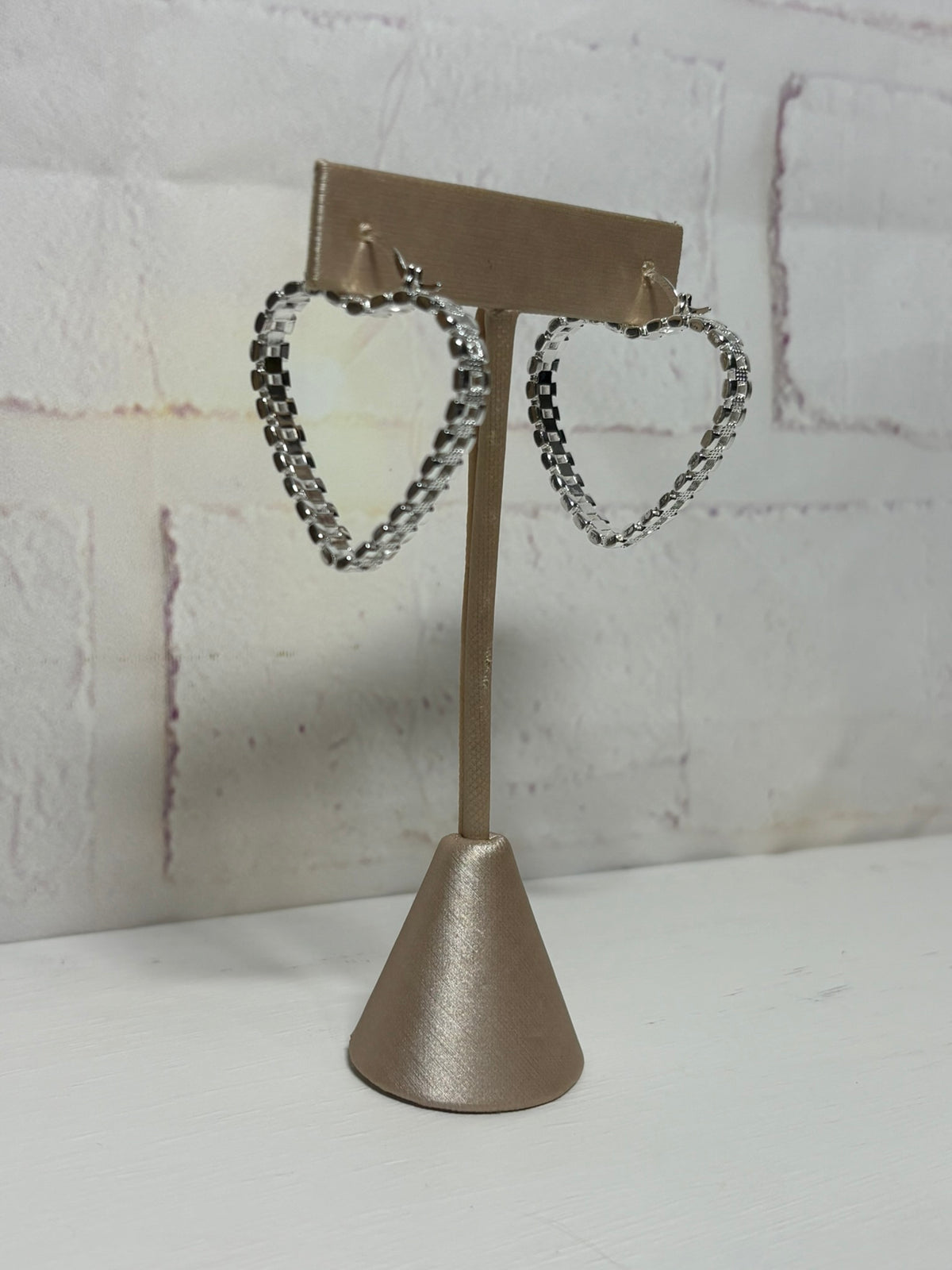 Silver Rolly Heart Hoops