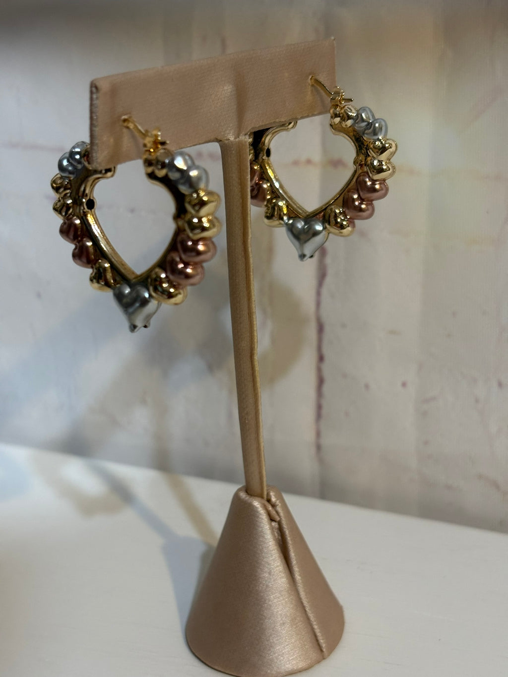 Triple Tone Heart Hoops