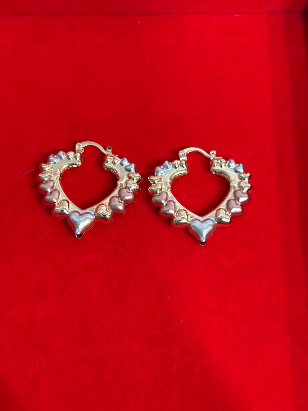 Triple Tone Heart Hoops