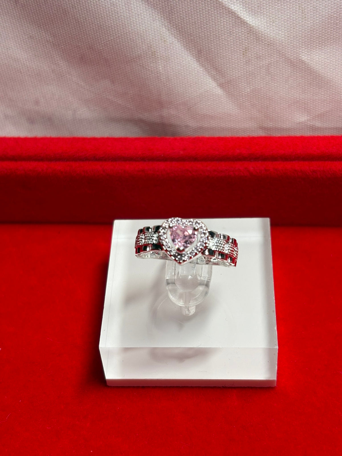Silver Pink Heart Ring