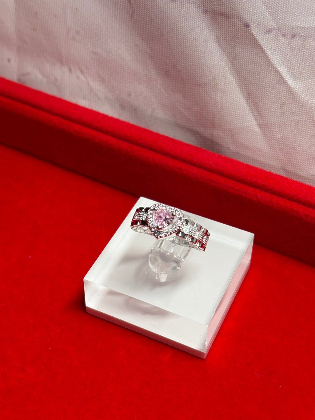 Silver Pink Heart Ring