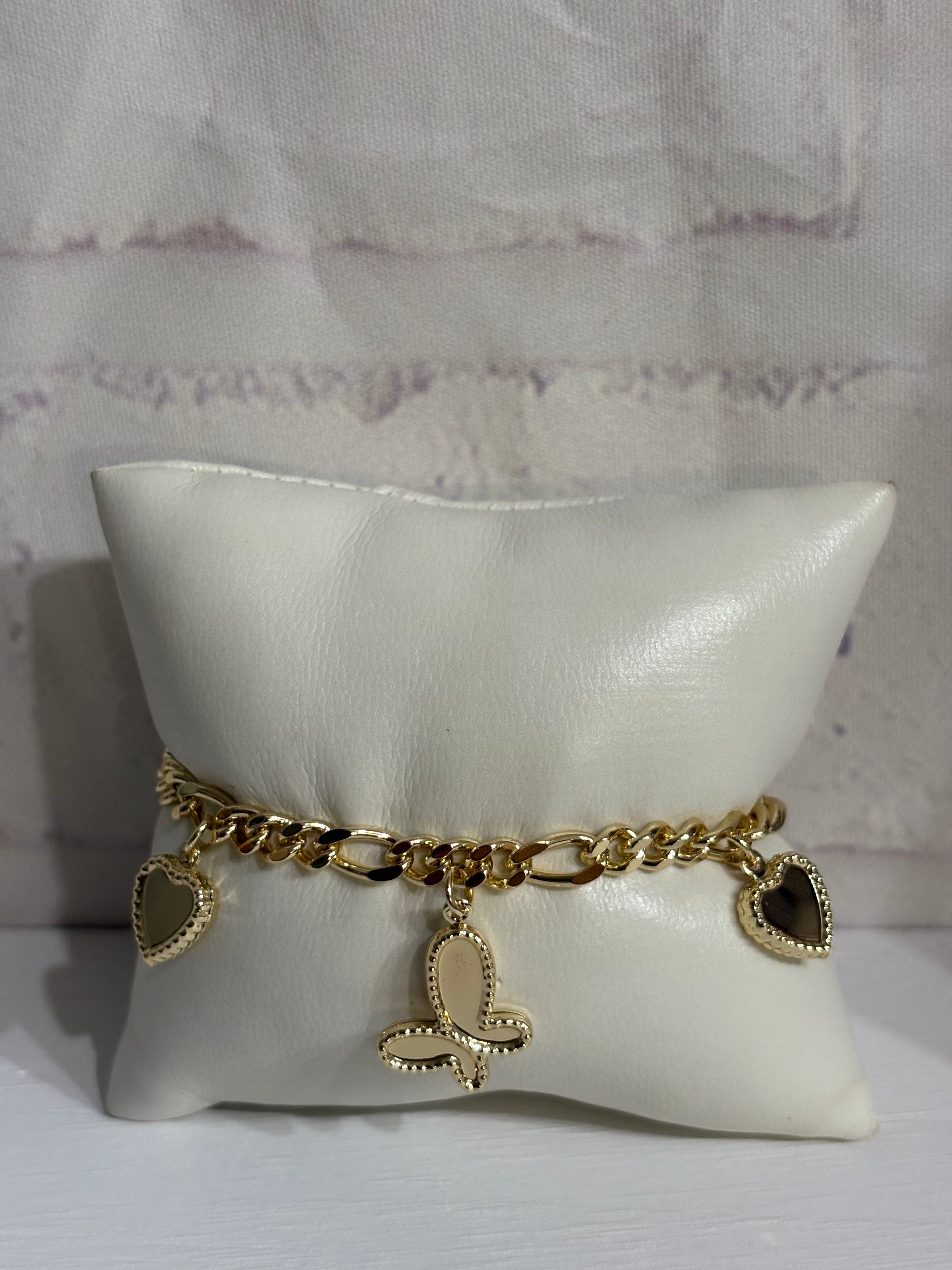 Heart and Butterfly Charm Chain Bracelet